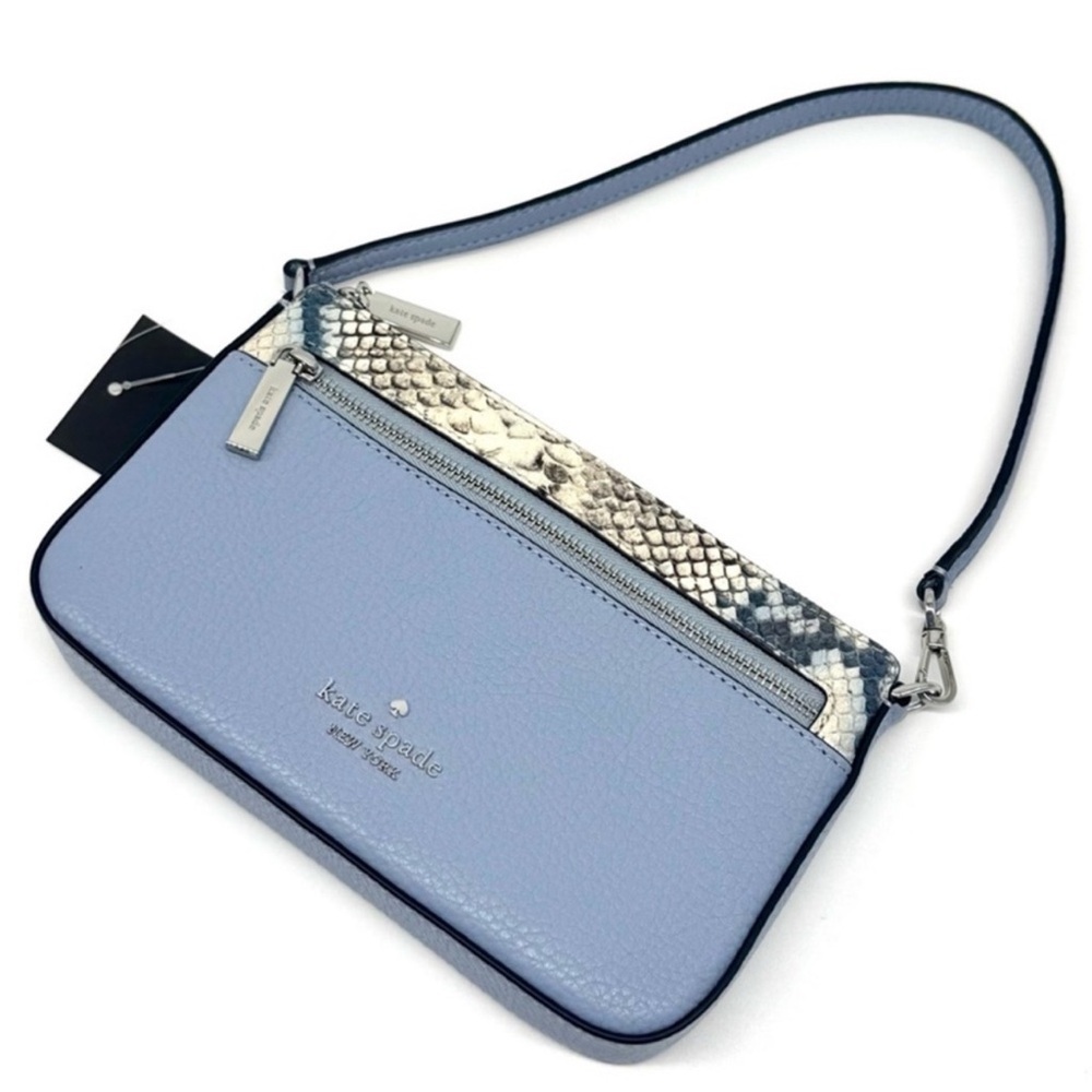 Kate Spade Leila Convertible Leather Mini Pachette Bag Snakeskin Blue
